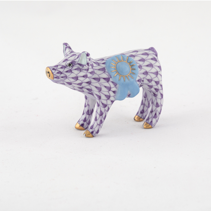 Herend Blue Ribbon Pig, Lavender