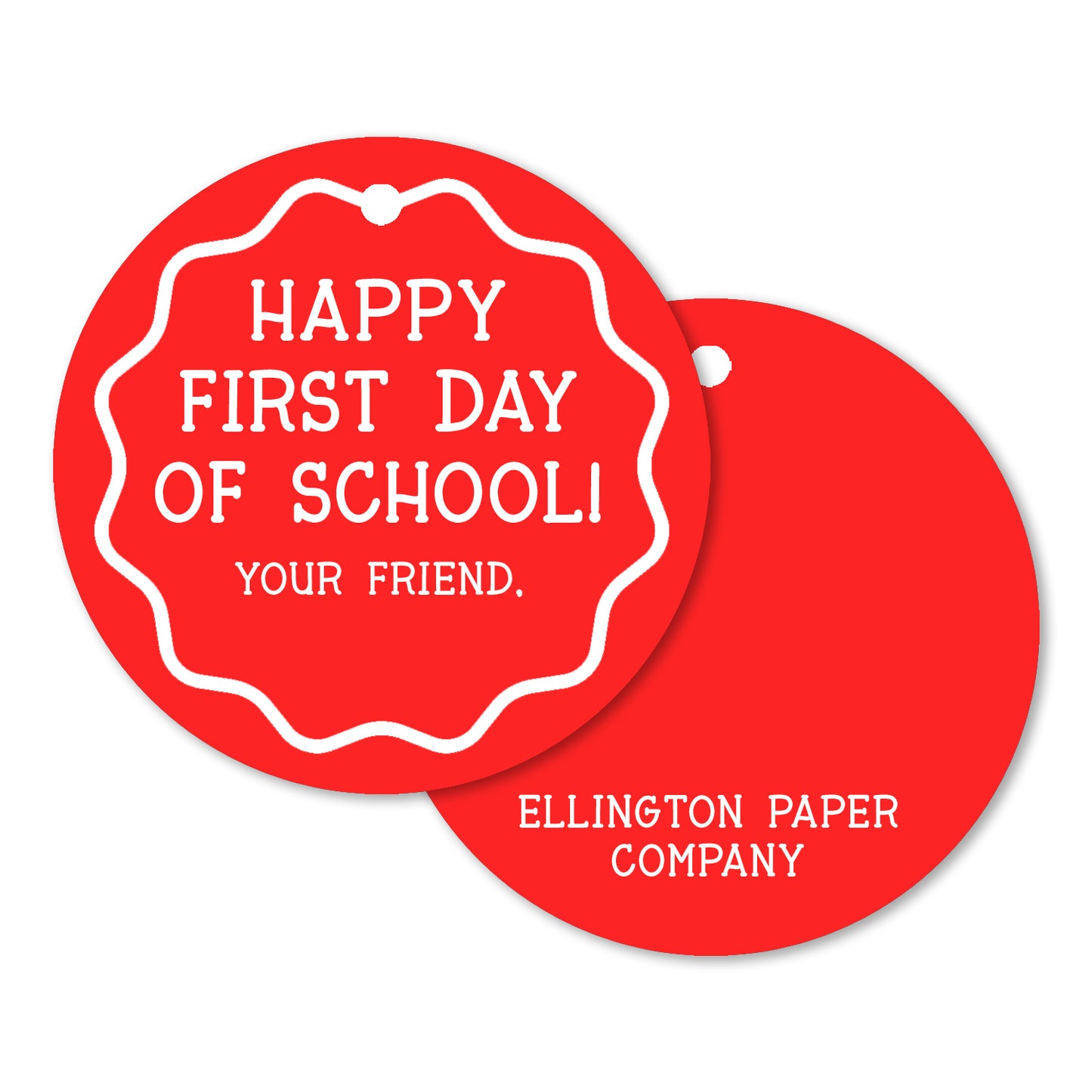 Ellington Paper Company First Day of School Round Tags, Red