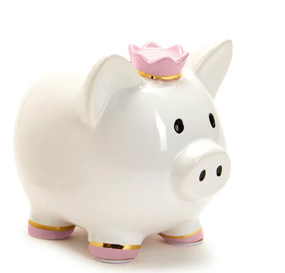 My First Piggy Bank with Crown and Gold Accent in Gift Box - Ceramic