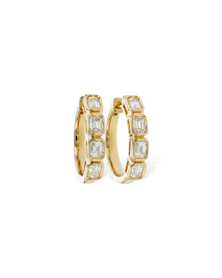 14KY Emerald Cut Diamond Huggies
