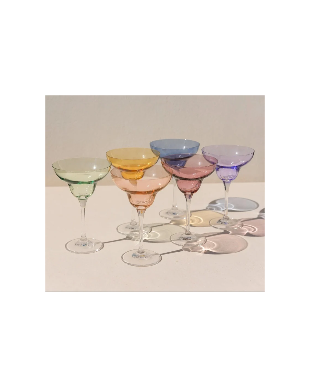 Estelle Colored Margarita Glass Set of 6, Pastel Mixed Set