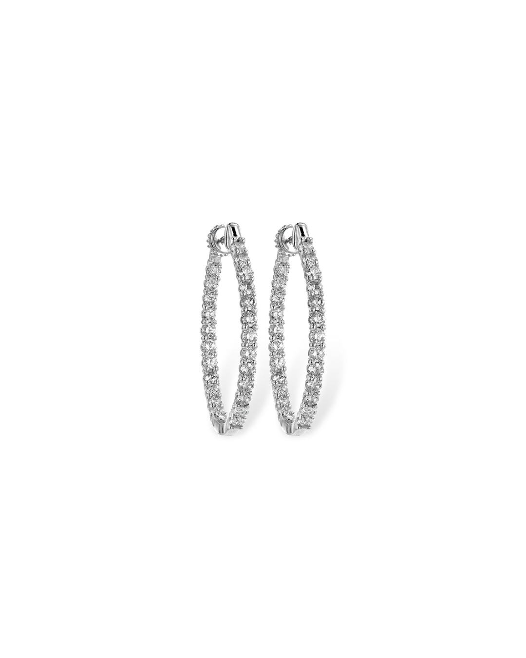 14KW Inside Out Diamond Oval Hoops, 3ctw
