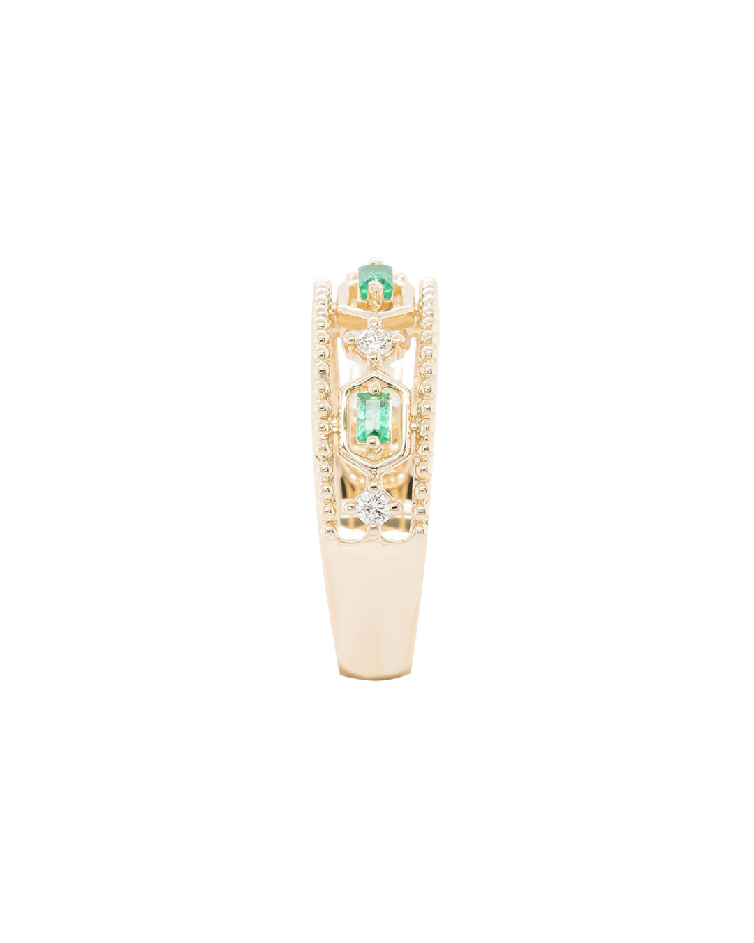 14KY Emerald Baguette Beaded Band