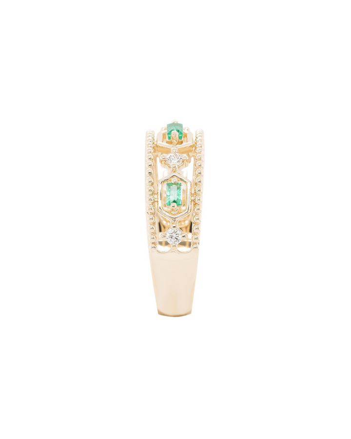 14KY Emerald Baguette Beaded Band