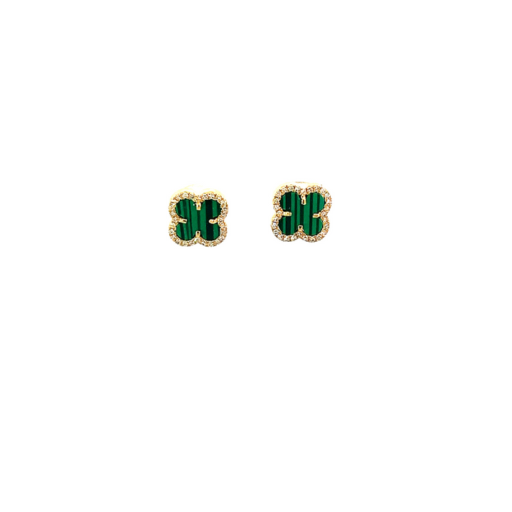 Malachite and Diamond Clover Earrings