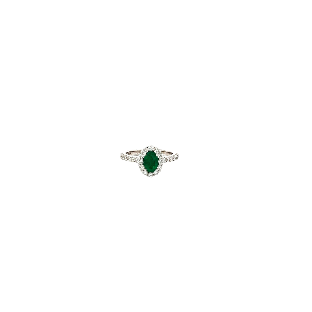 WP 14K WG Diamond and Emerald  Halo Ring