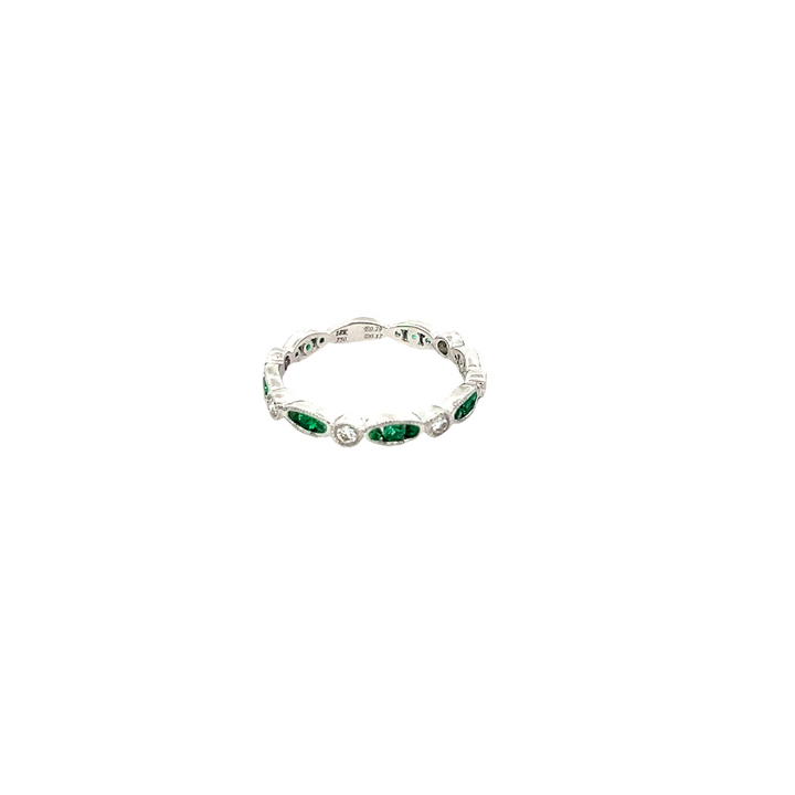 18KWG Diamond and Emerald Band, .19ctw/.27ctw