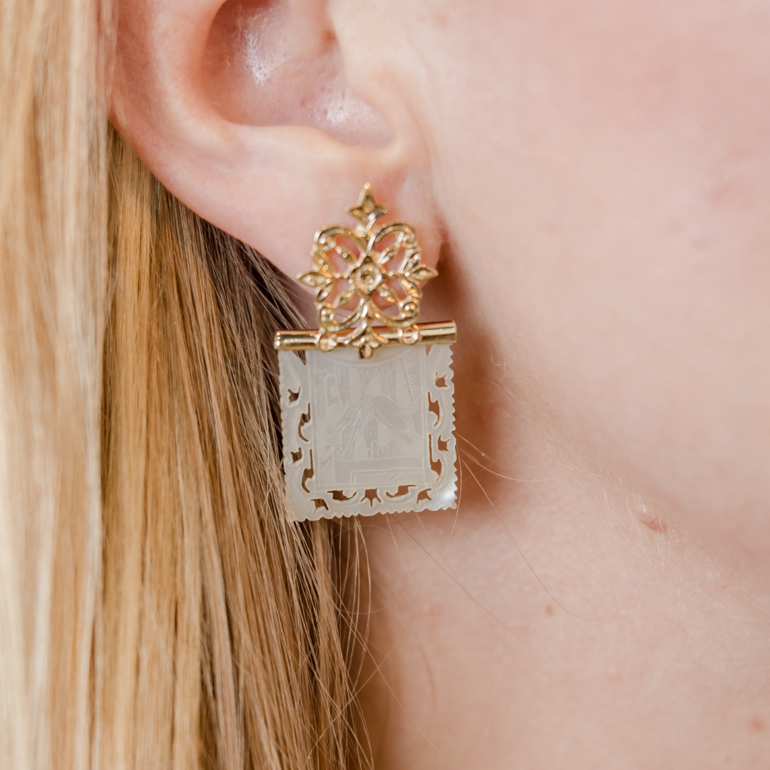 Square Counter Drop Earring with Medallion Post