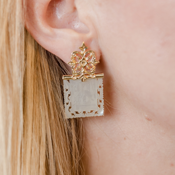 Square Counter Drop Earring with Medallion Post