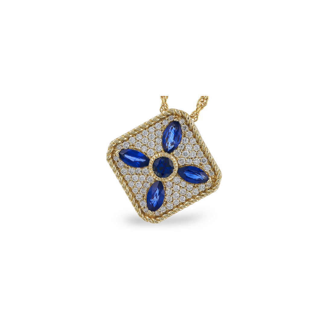 Square Sapphire and Diamond Pendant