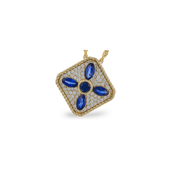 Square Sapphire and Diamond Pendant