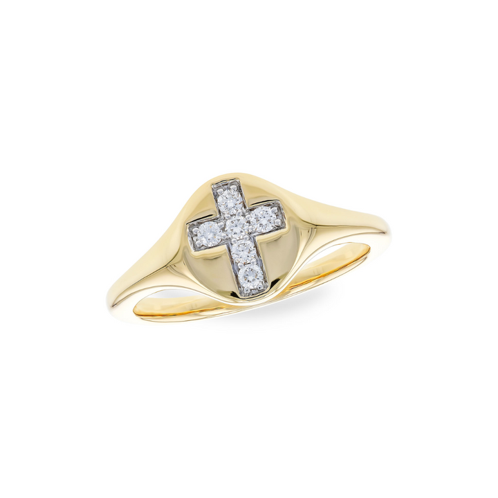 14K YG Diamond Cross Ring