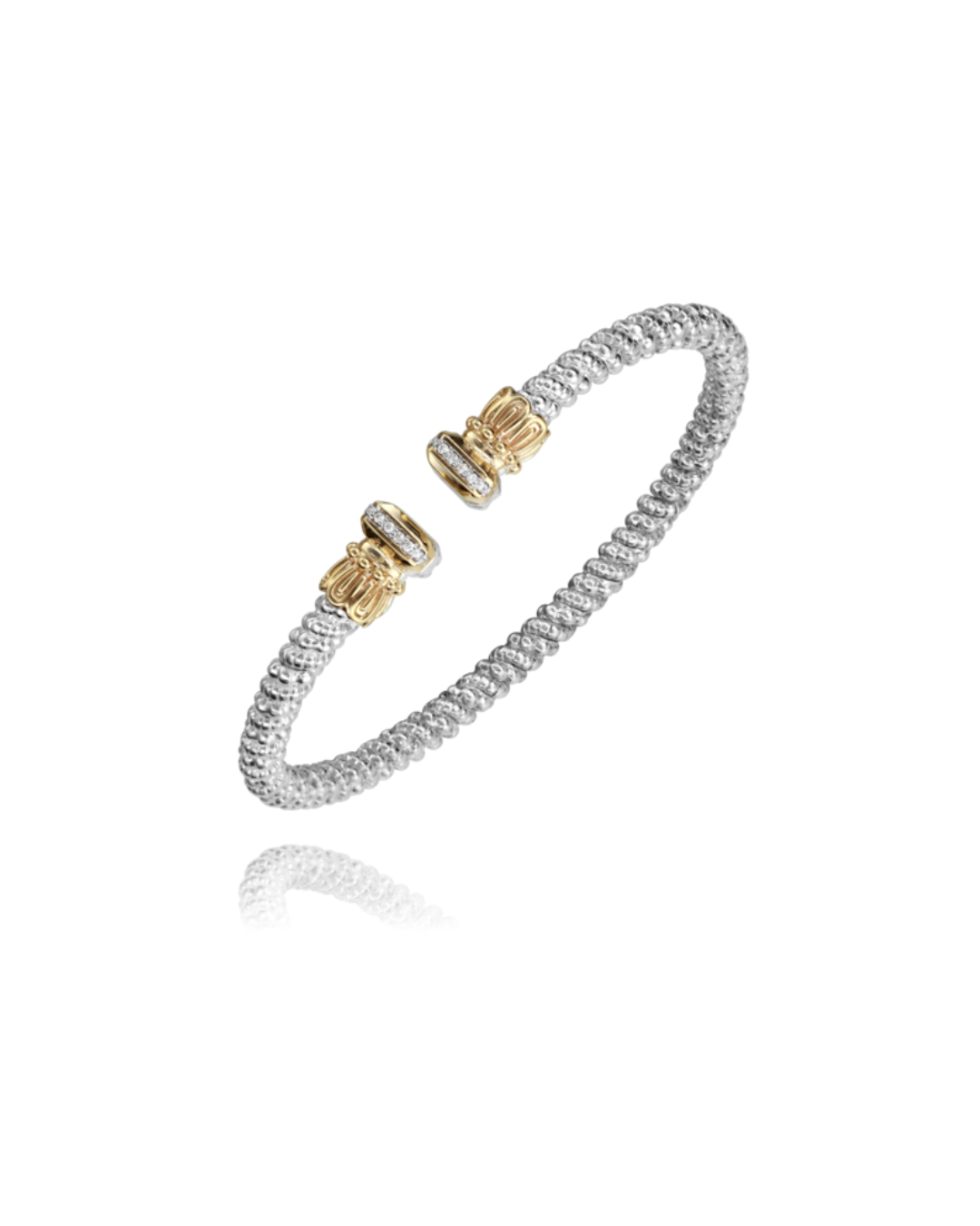 3MM Open Band Bracelet, 0.06CT 14KT Yellow Gold and Sterling Silver