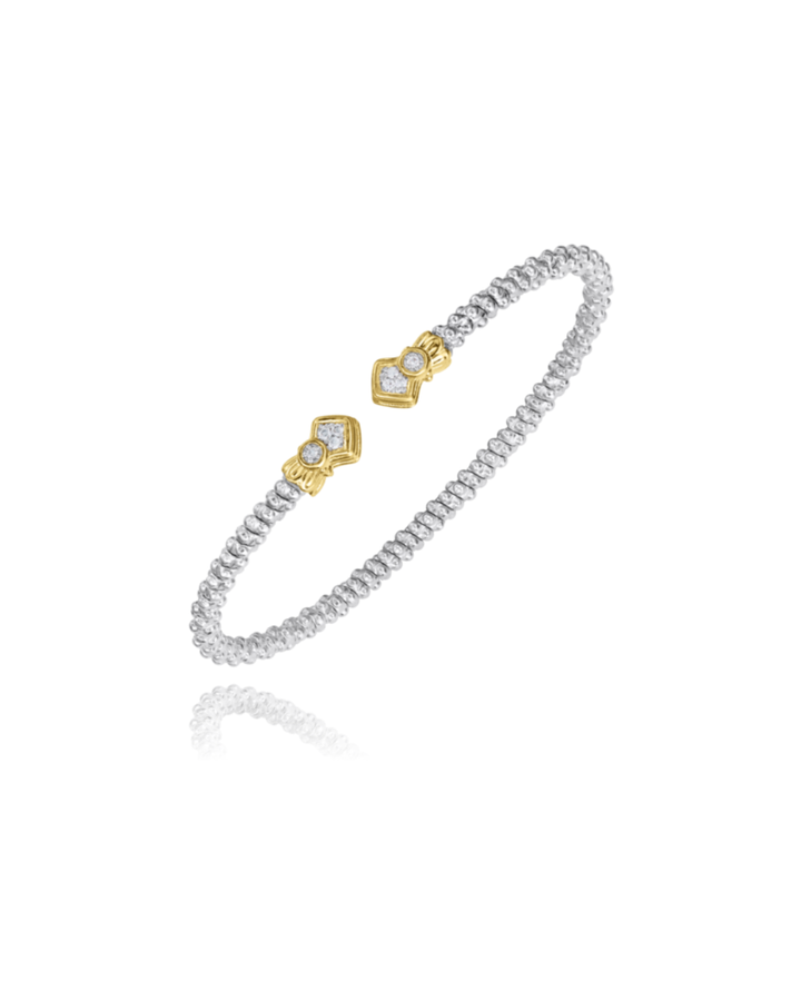 2MM Open Band Bracelet, 0.08CT 14KT Yellow Gold and Sterling Silver
