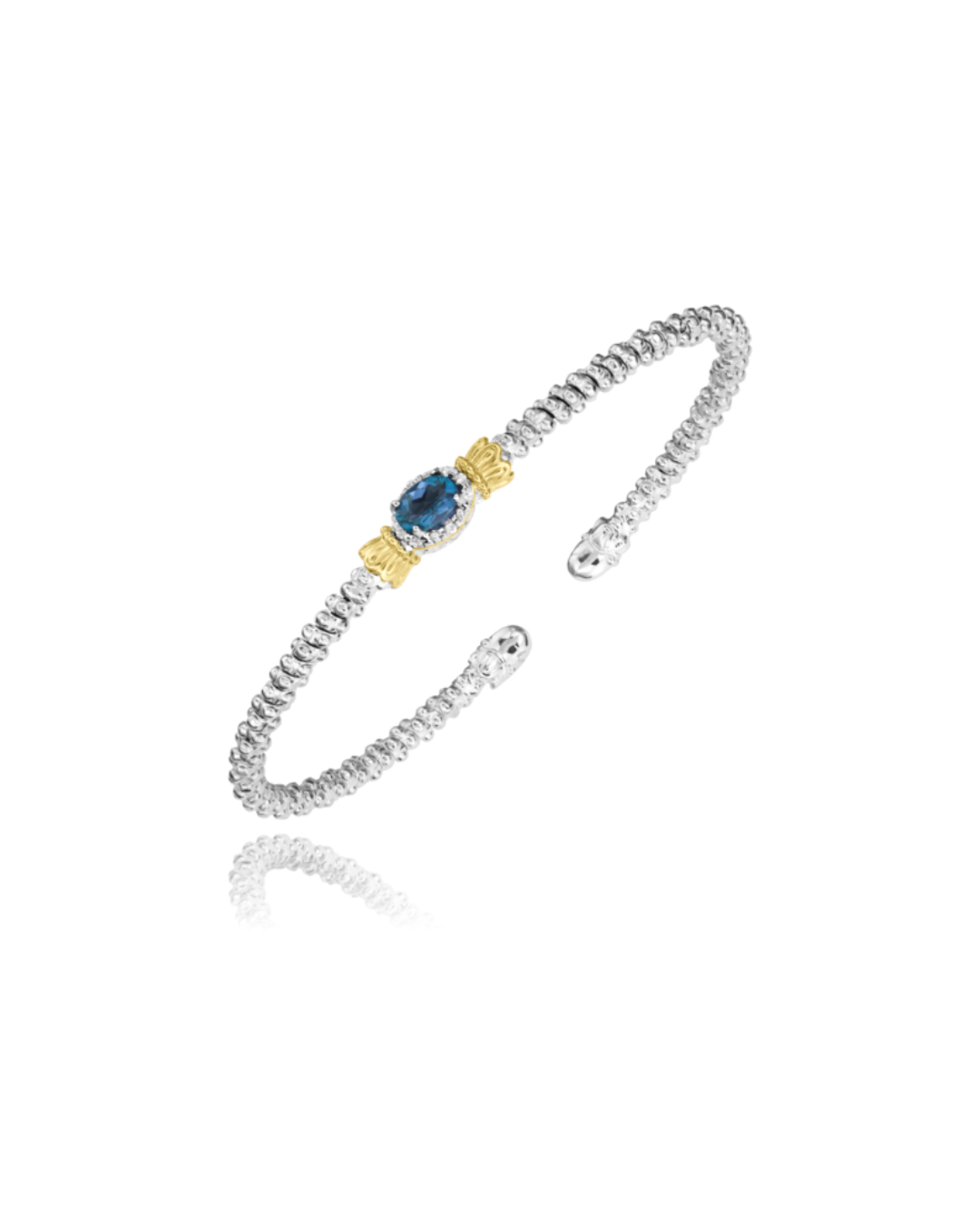 2MM Closed Band Bracelet, 0.06CT with Oval London Blue Topaz 14KT Yellow Gold and Sterling Silver