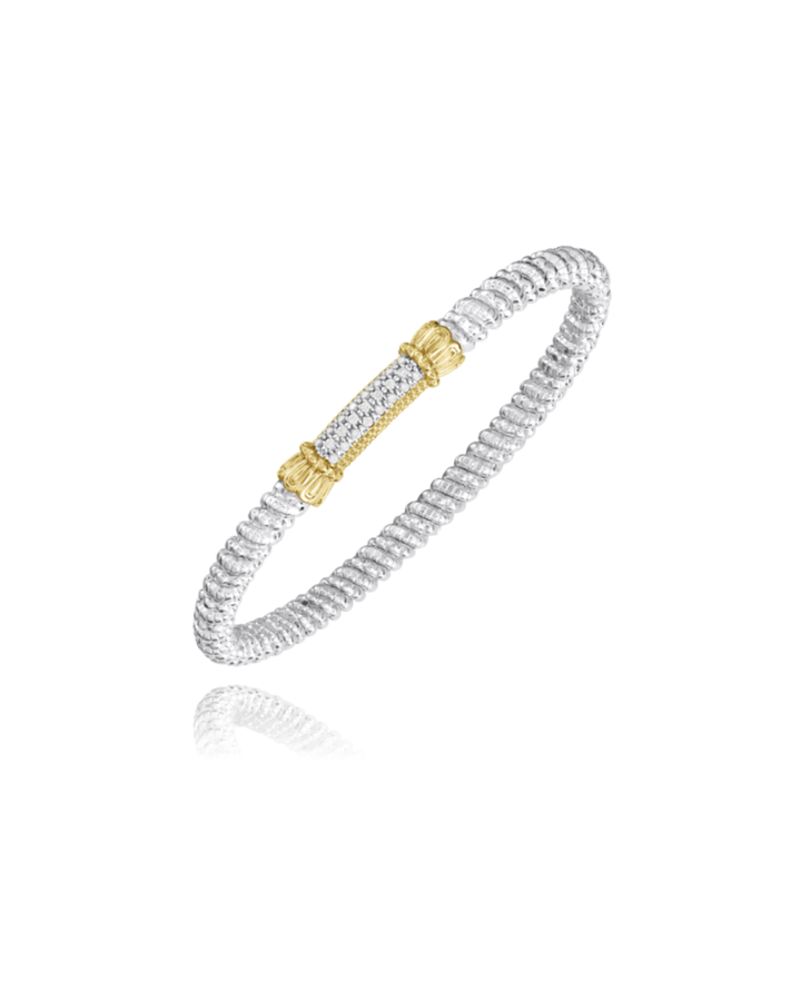 4MM Closed Band Bracelet, 0.17CT 14KT Yellow Gold and Sterling Silver