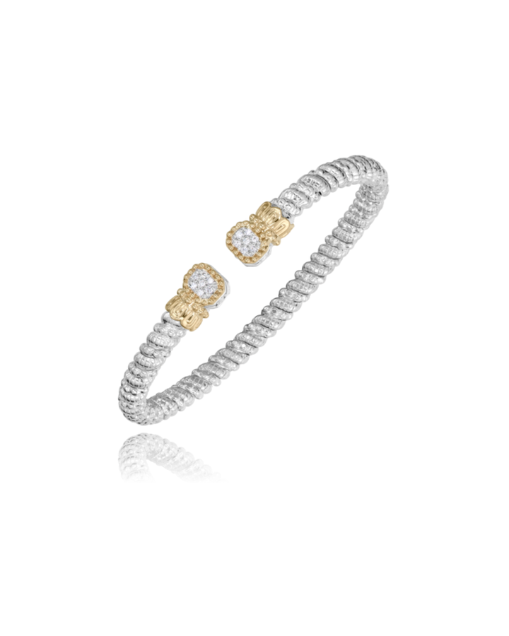 4MM Open Bracelet, 0.11CT 14KT Yellow Gold and Sterling Silver