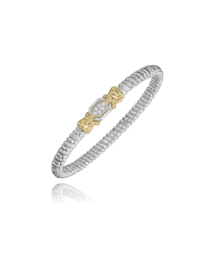 4MM Closed Band Bracelet, 0.06CT 14K Yellow Gold and Sterling Silver