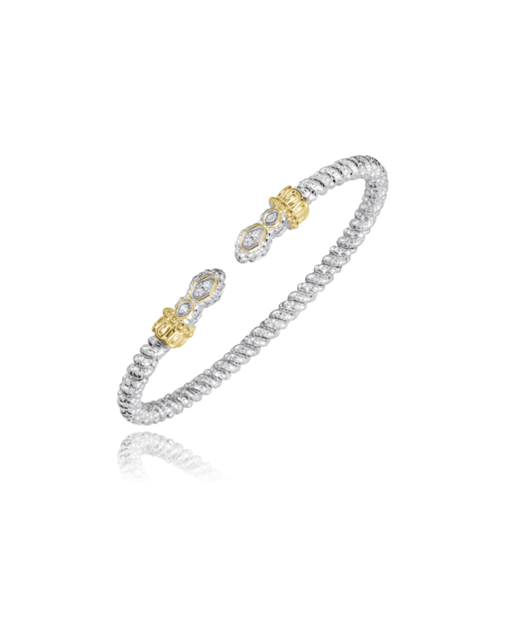 3MM Open Bracelet, 0.045CT 14K Yellow Gold and Sterling Silver