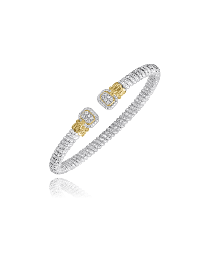 4MM Open Bracelet, 0.09CT 14K Yellow Gold and Sterling Silver