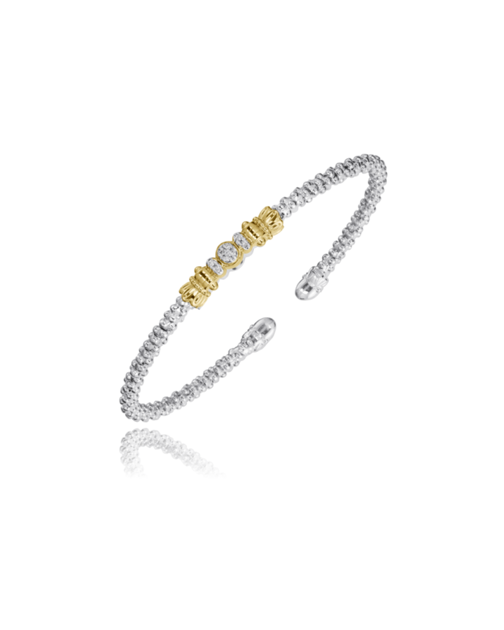 2MM Closed Band Bracelet, 0.04CT 14K Yellow Gold and Sterling Silver