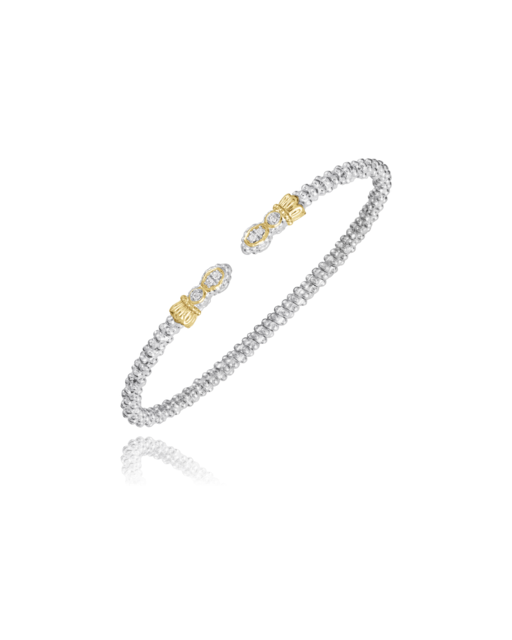 2MM Open Bracelet, 0.05CT 14K Yellow Gold and Sterling Silver