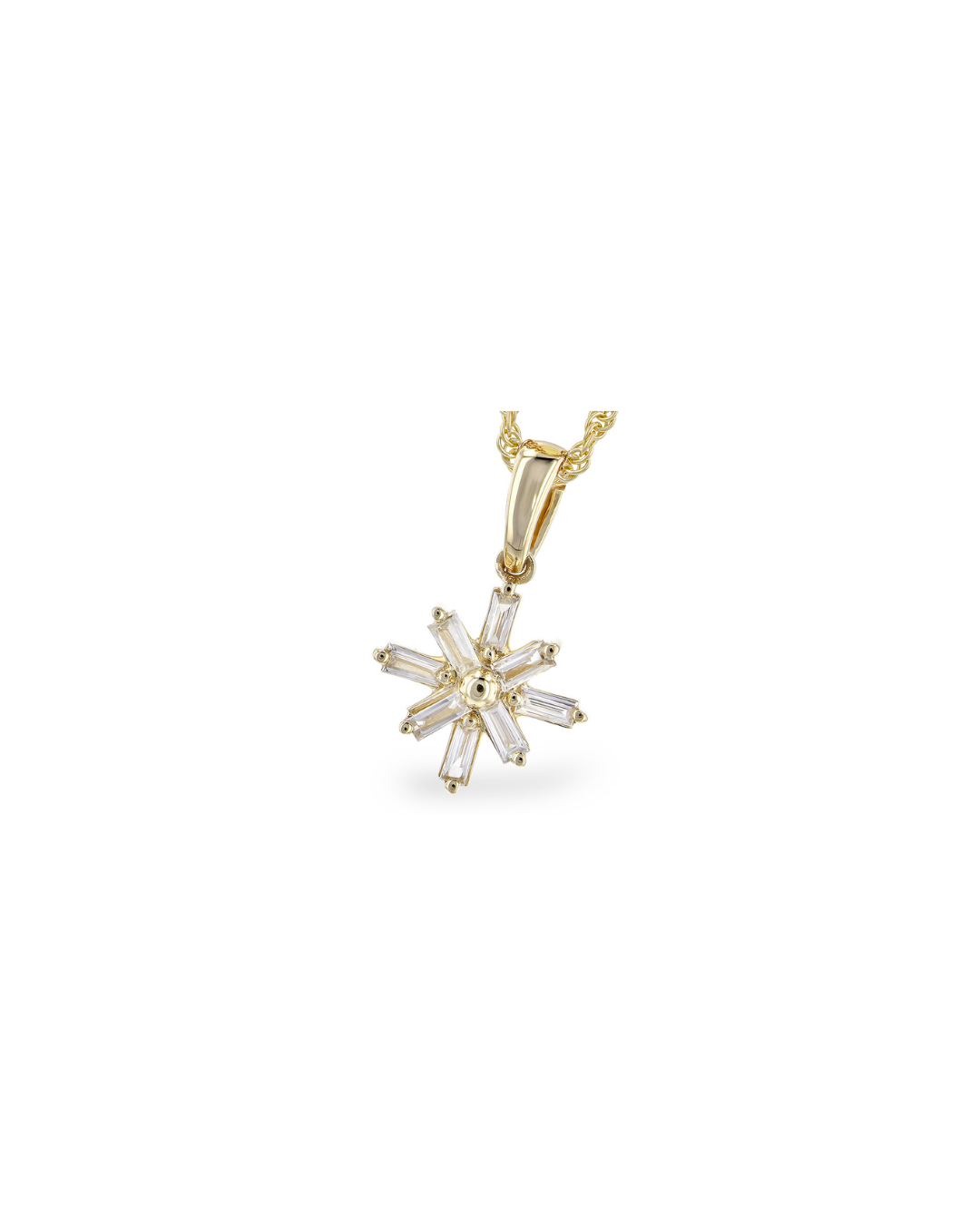 14KY Snowflake Diamond Baguette Necklace