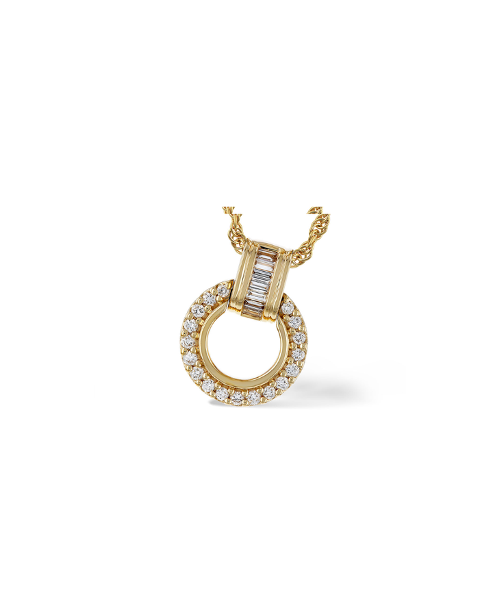 14KY Round Diamond Pendant with Baguette Bell