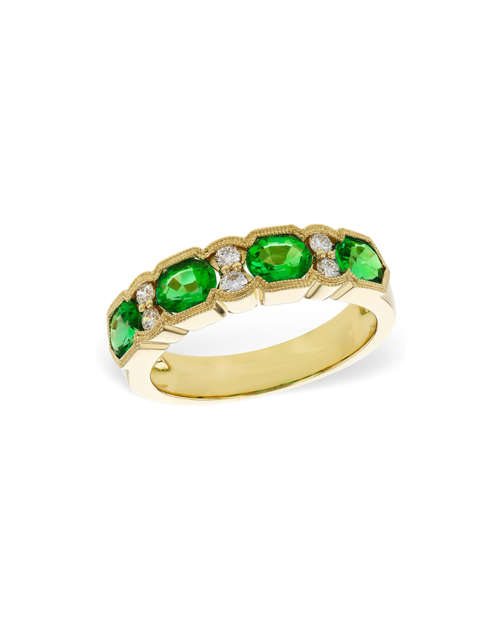 14KY Oval  Emerald and Diamond Band