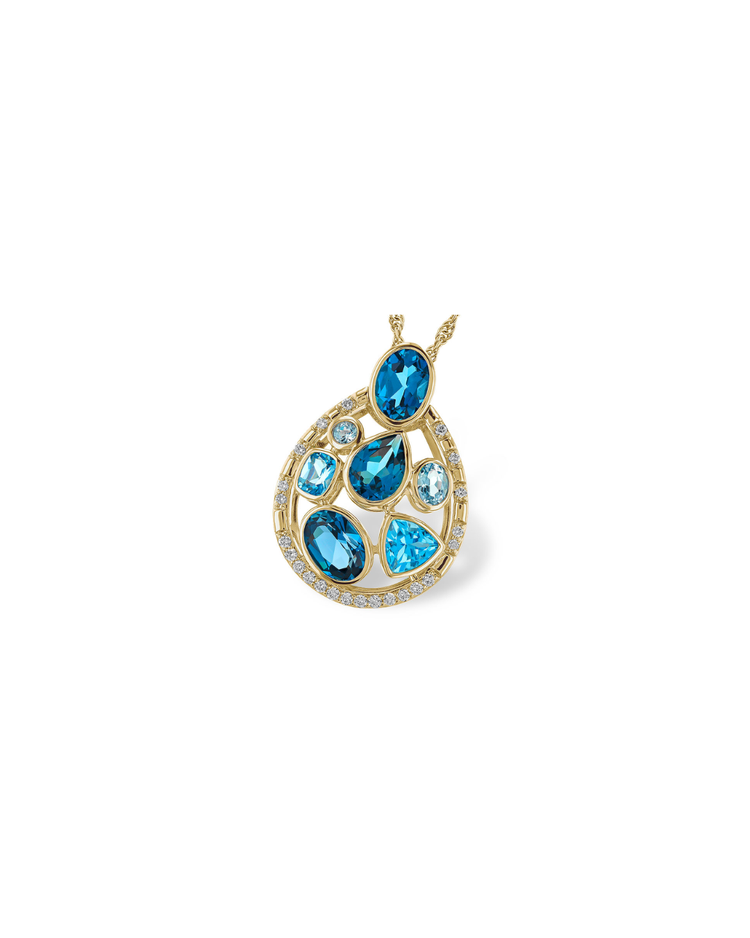 14KY Blue Topaz Cluster Necklace with Diamonds