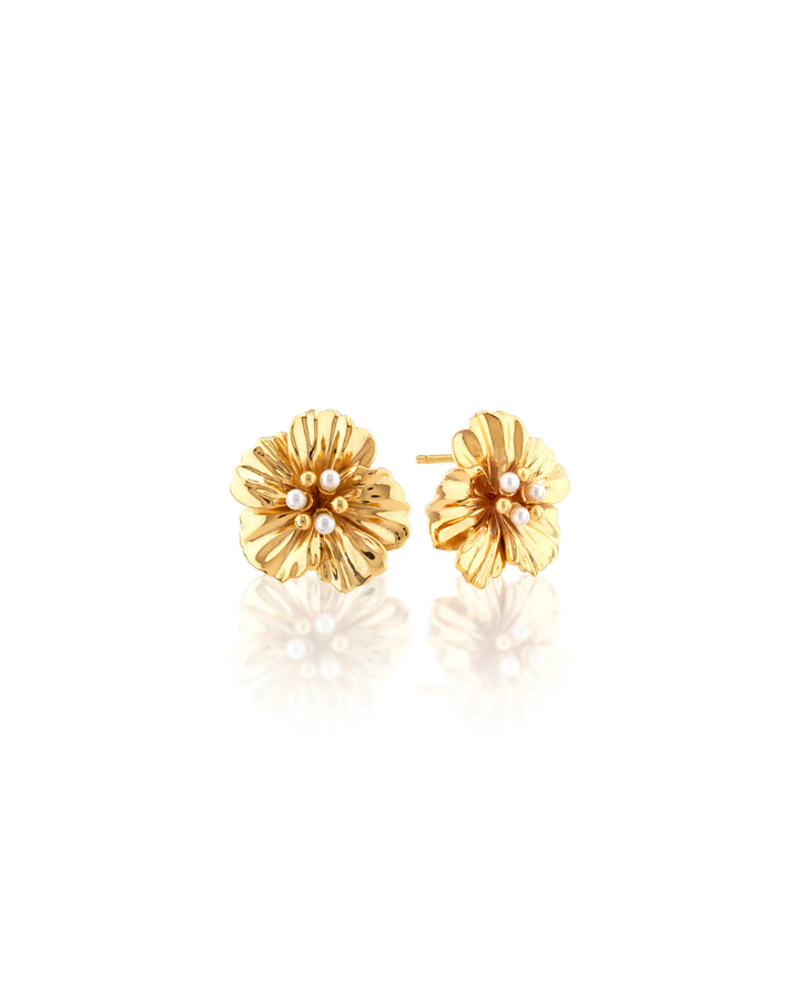 Meadow Nasturtium Stud Earrings, Pearl
