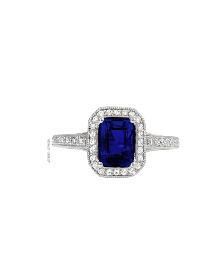 Rego 14K WG Sapphire and Diamond Emerald Cut Ring