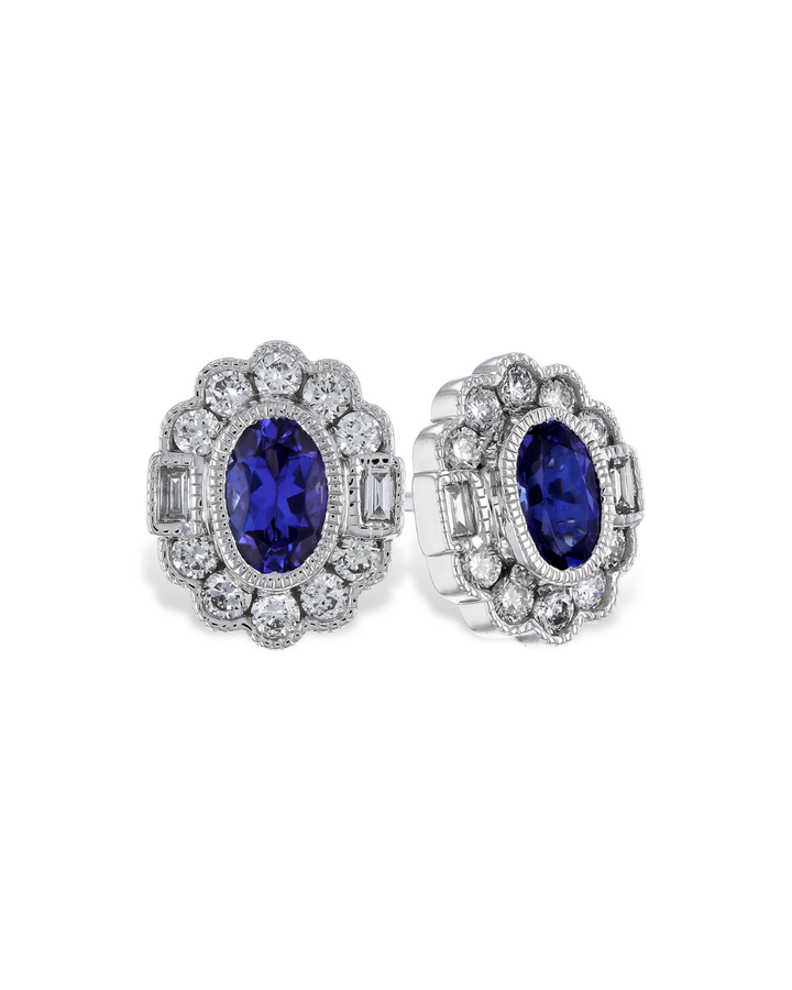 14KW Tanzanite and Diamond Flower Stud Earrings