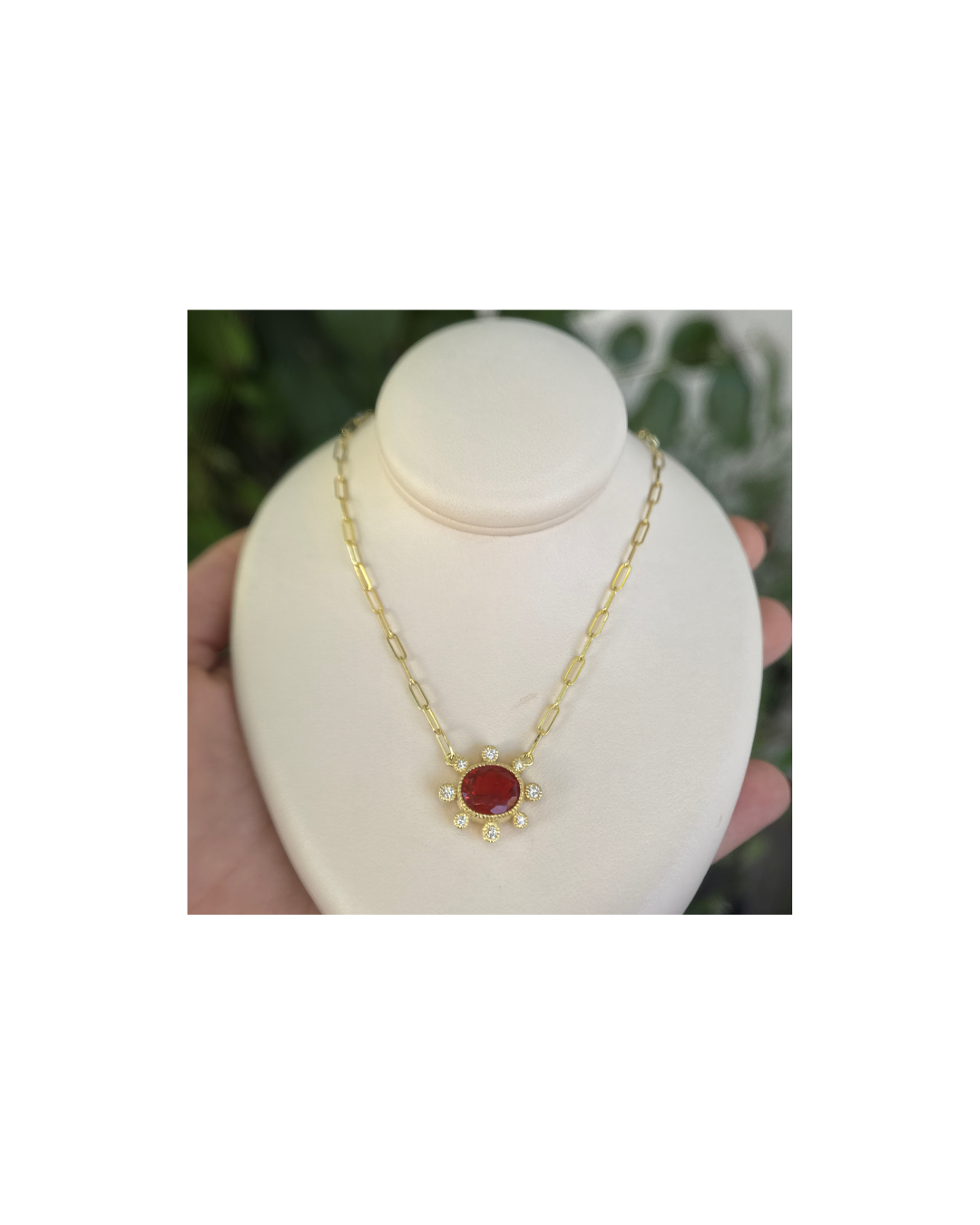 14K Green Gold Mexican Fire Opal Pendant with Paperclip Chain