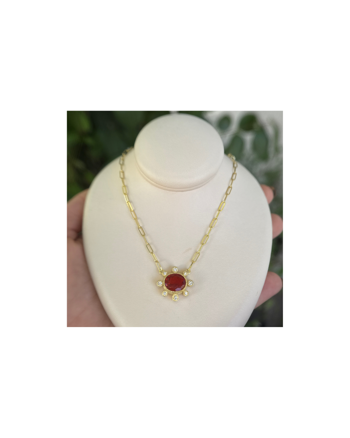 14K Green Gold Mexican Fire Opal Pendant with Paperclip Chain