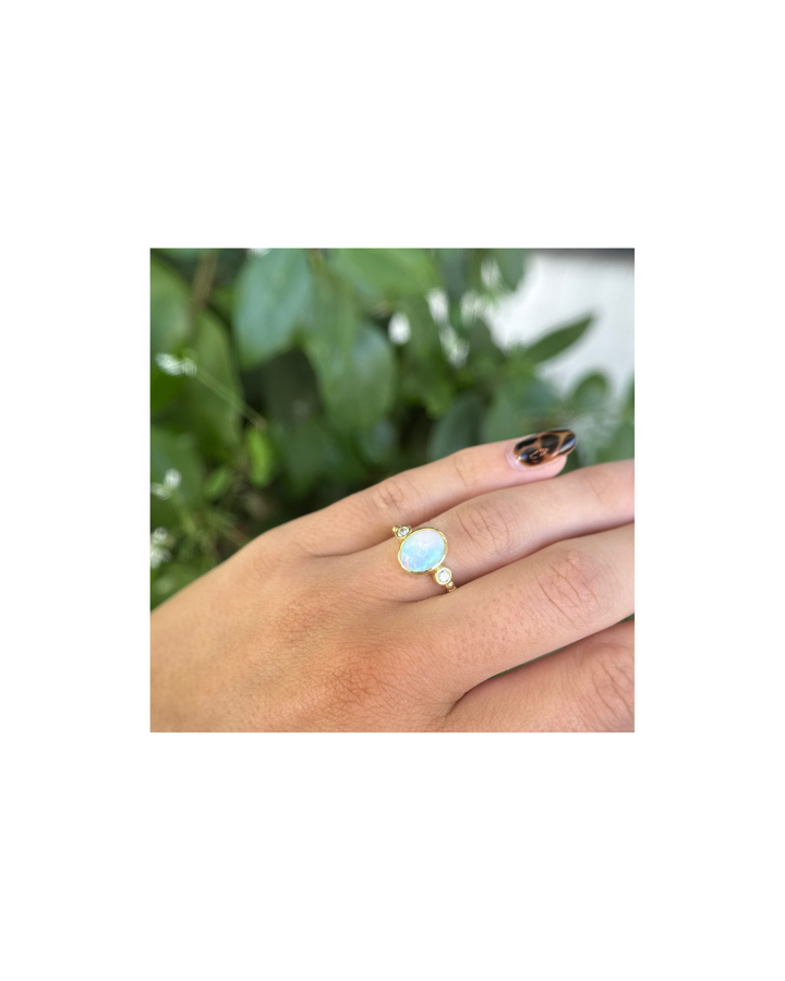 14KY Opal and Diamond Beaded Ring