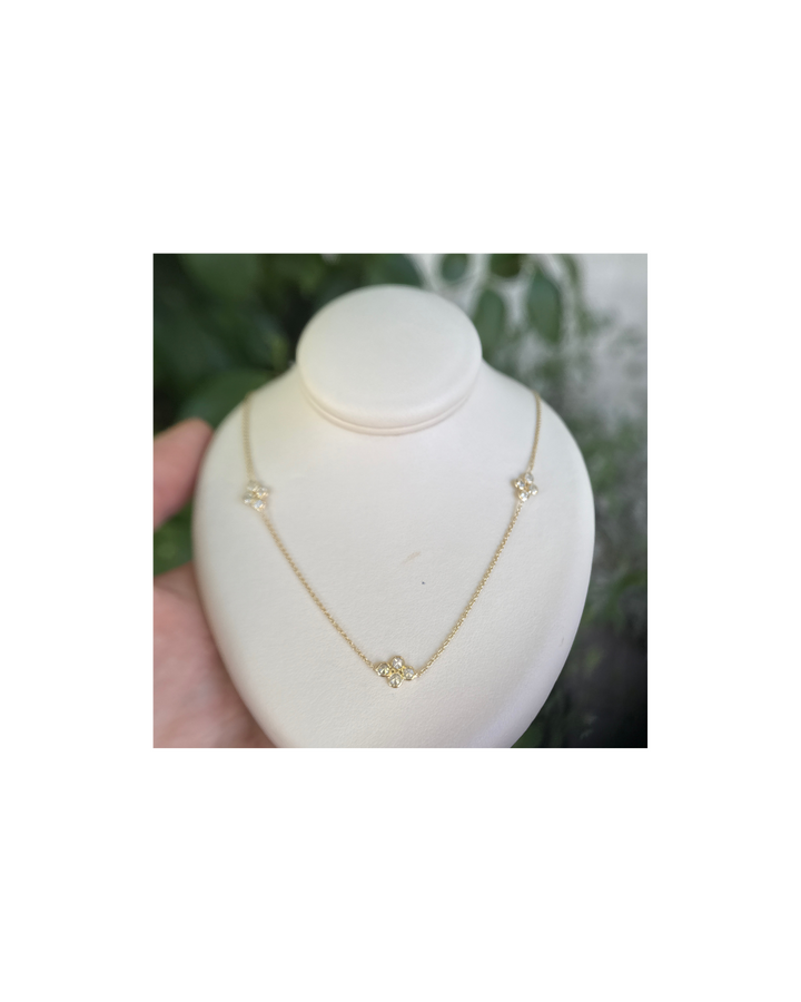 14KY Diamond Cluster Station Necklace