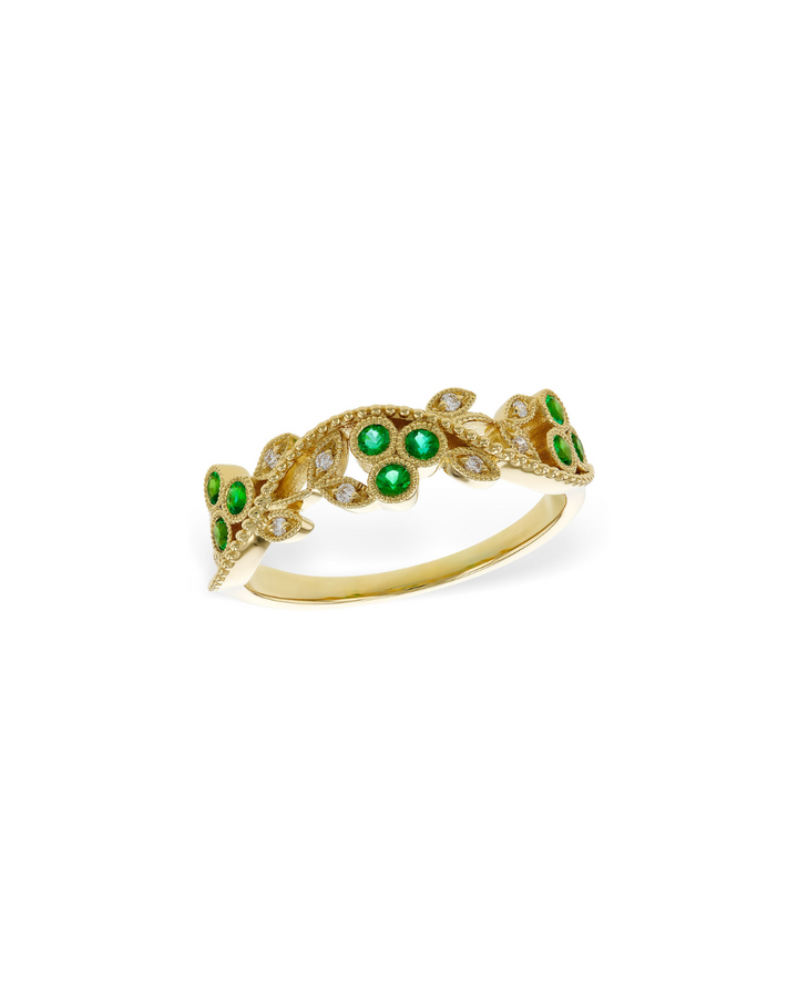 14KY Emerald and Diamond Leaf Band