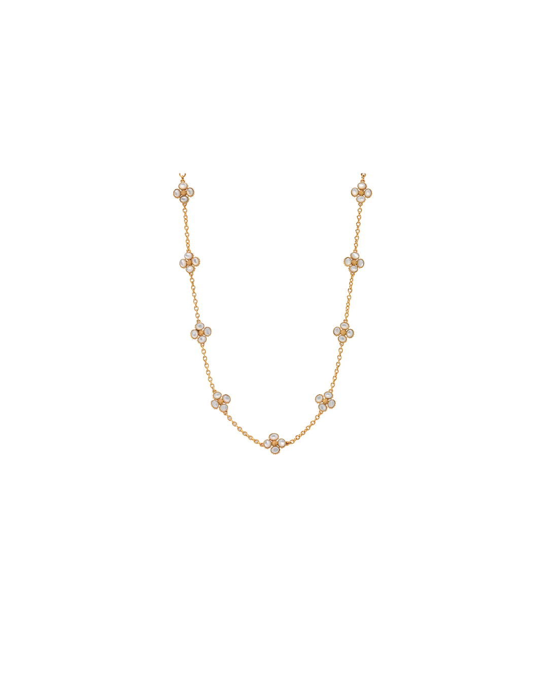 Clover Double Sided Necklace, Pearl White 16"+2"