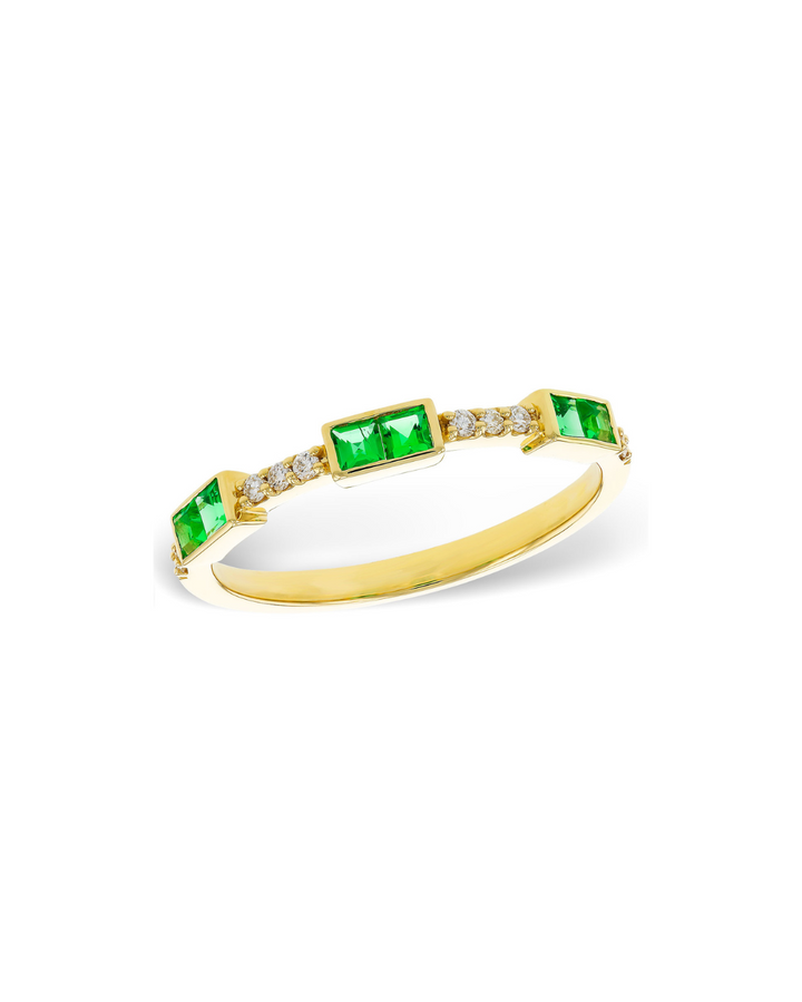 14KY Emerald and Diamond Wedding Band