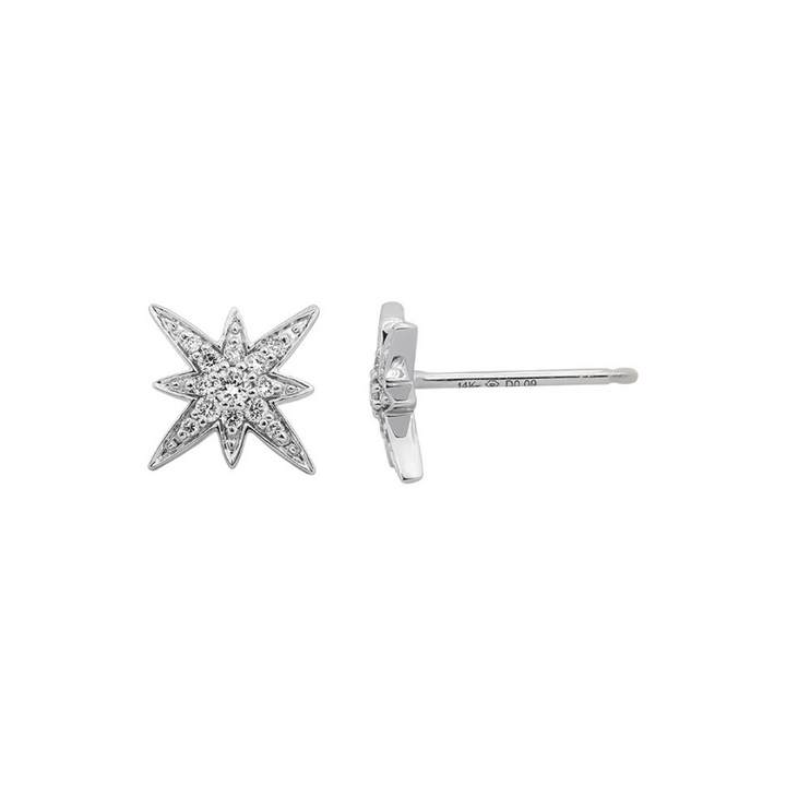 14K. WG Starburst Diamond Earrings