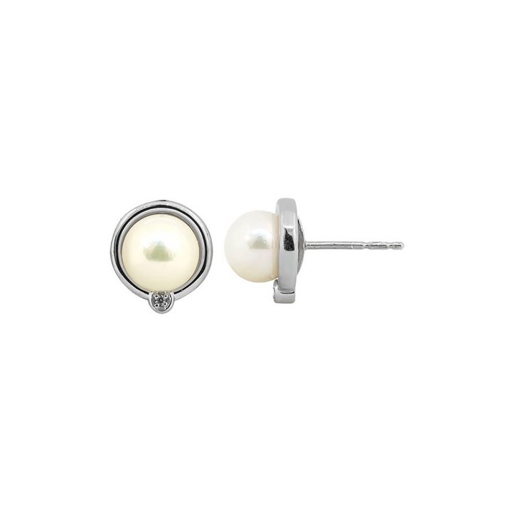 14K WG Pearl Diamond .01TW Earring