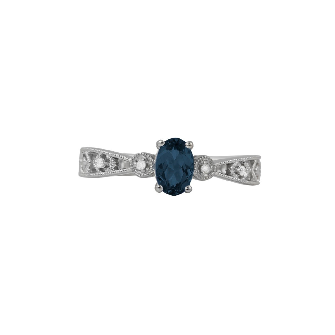 14K WG Sapphire Diamond .02TW Ring