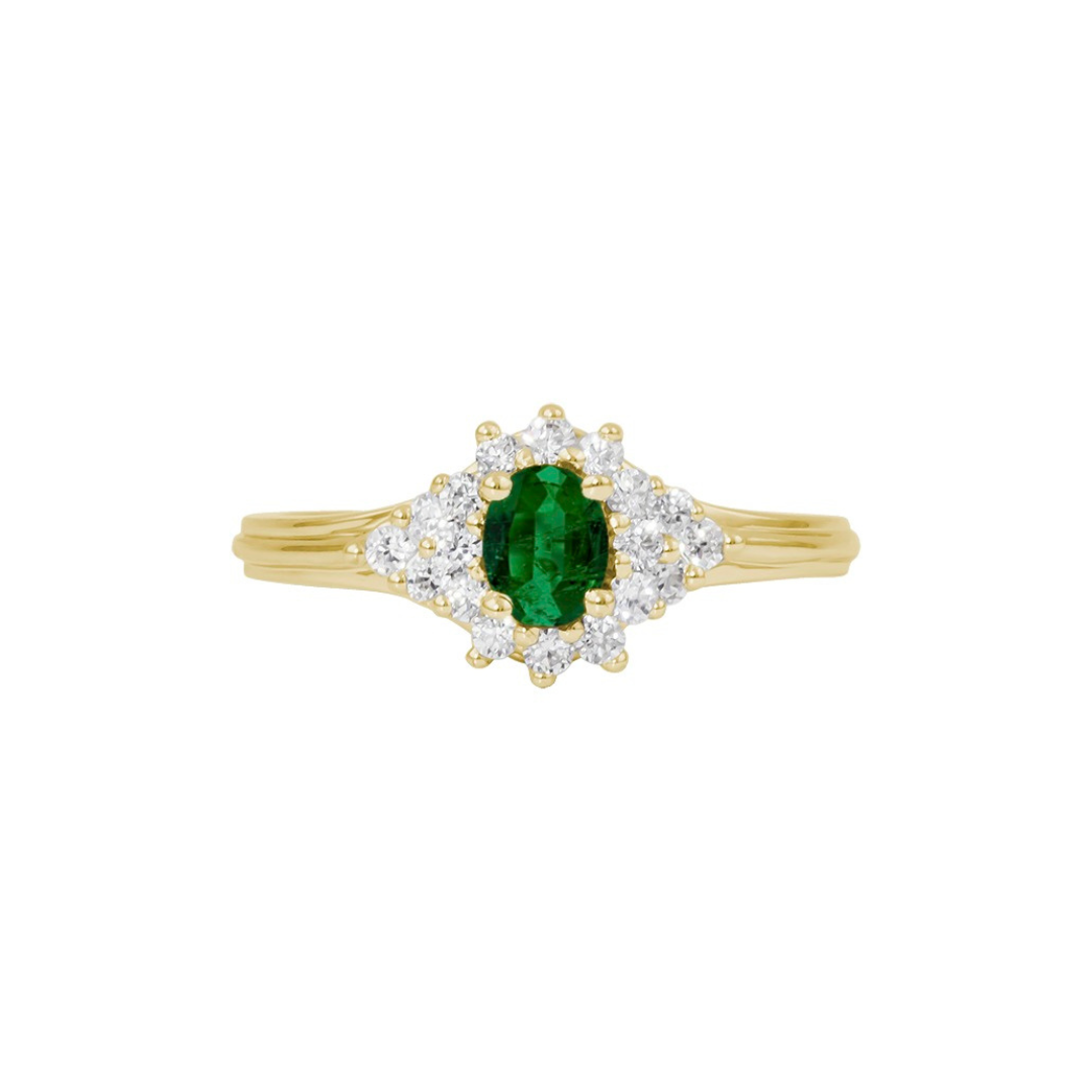 14K YG Emerald and Diamond Ring