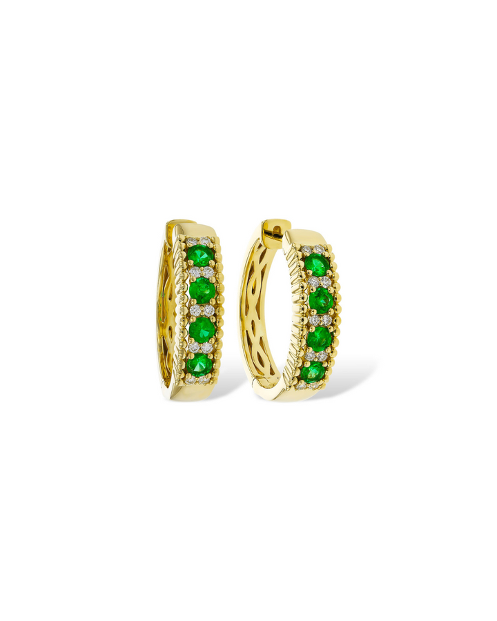 14KY Emerald and Diamond Huggies