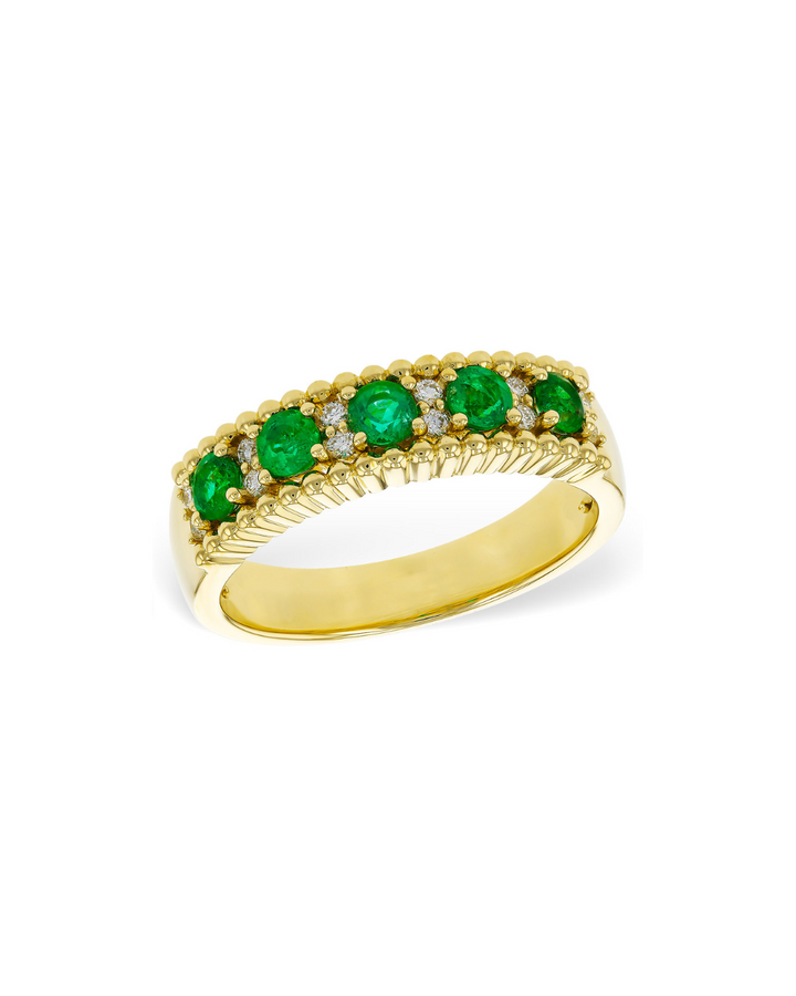 14KY Emerald and Diamond Band