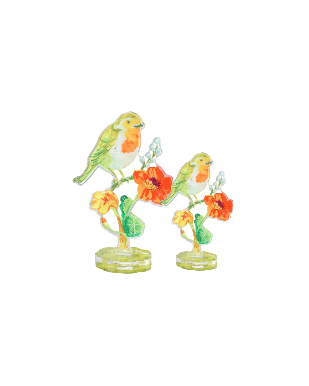 Robin and Nasturtiums Acrylic Single Bird