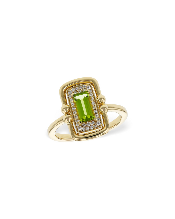 14KY Rectangular Peridot and Diamond Ring