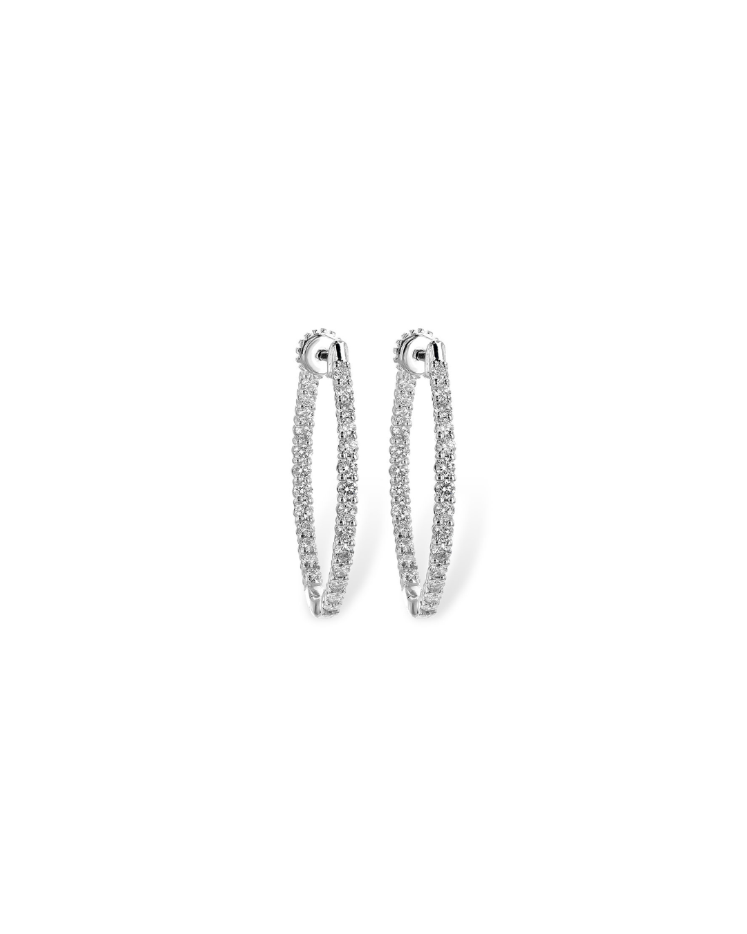 14KW Inside Out Oval Diamond Hoops with Screw Backs