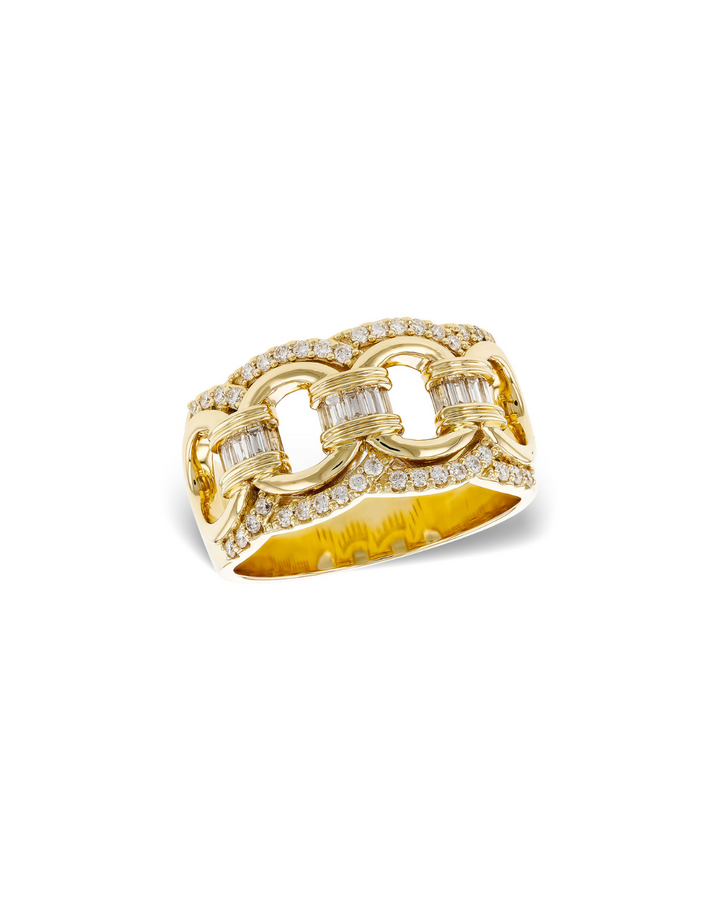 14KY Three Column Diamond Baguette